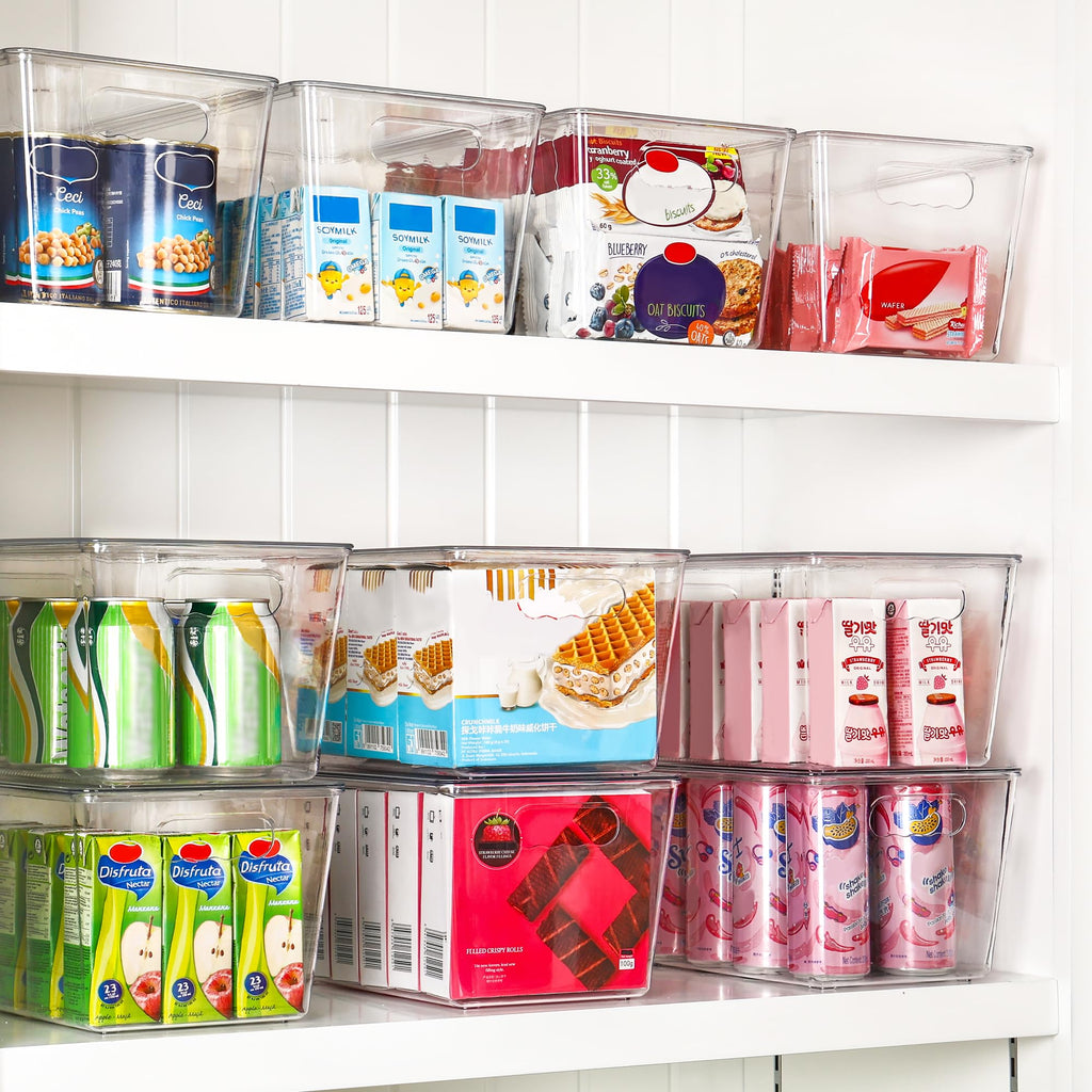 8 Pack Clear Stackable Storage Bins with Lids and Handles, Large