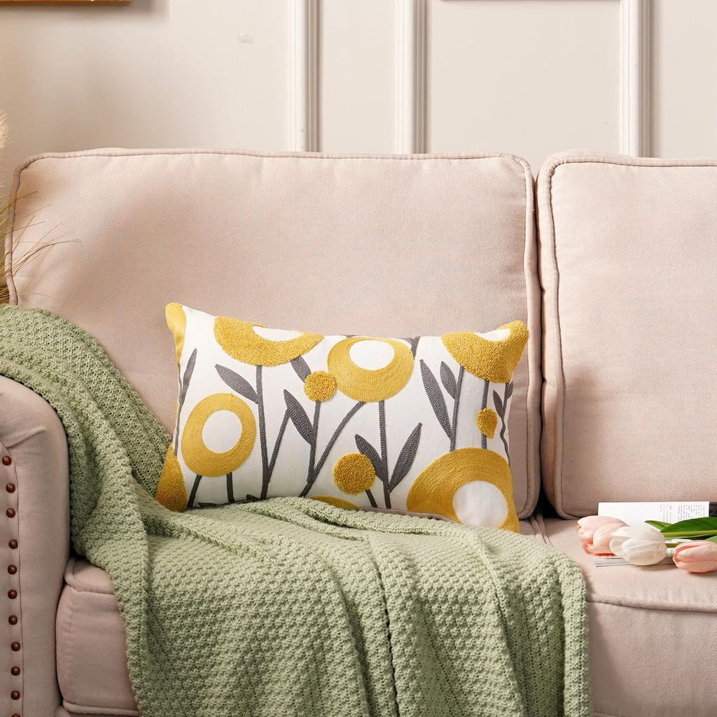 Embroidered Floral Throw Pillow Cover Boho Decorative Pillowcase