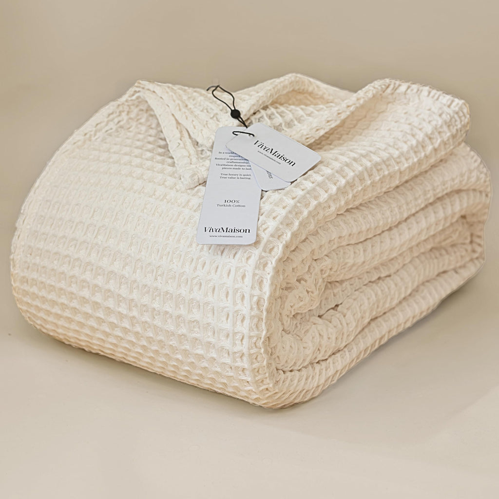 Waffle Blankets (Natural, Queen XL Size 95x102 inch)