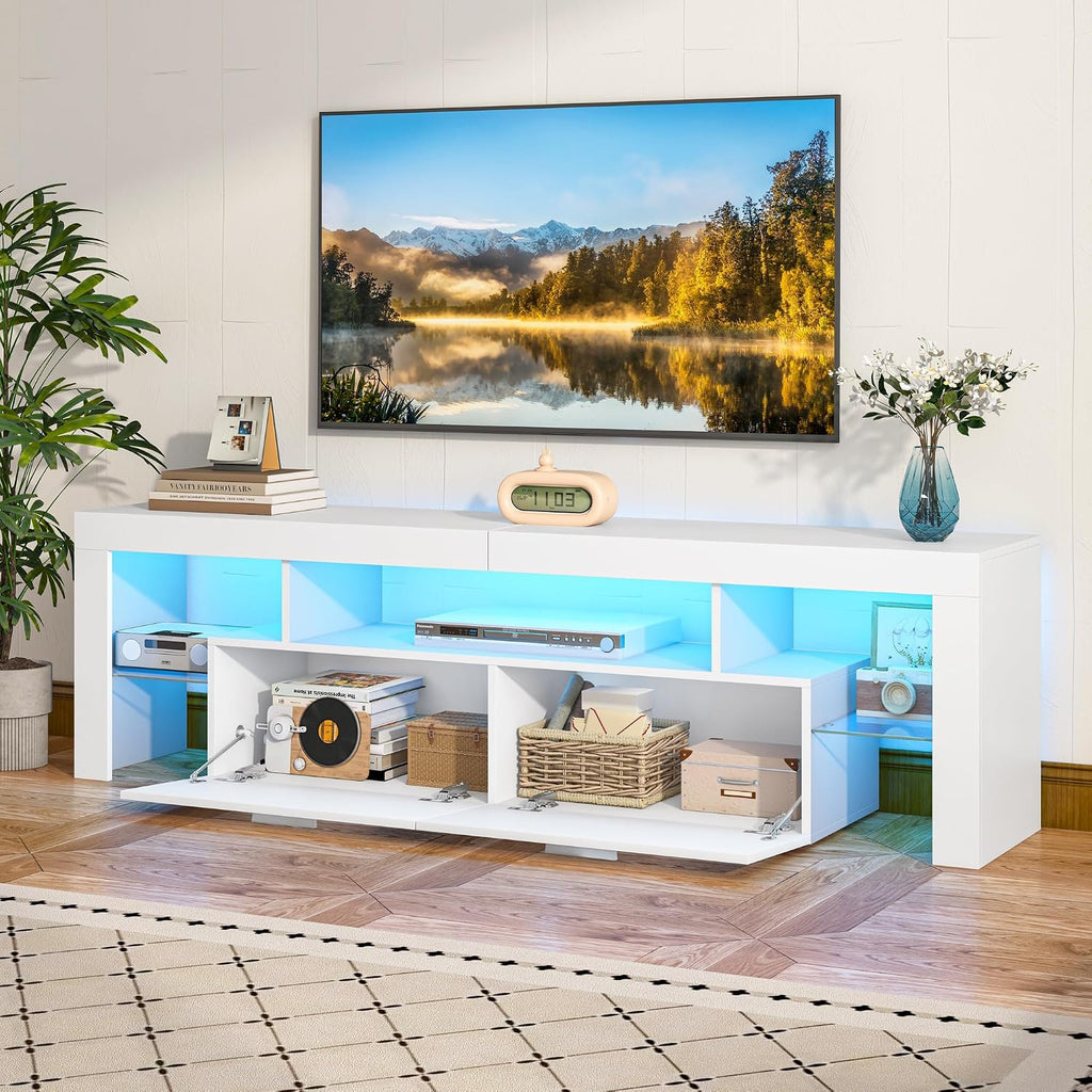 Modern Lighting 63 inch TV Stand with Large Storage Drawer for 50 55 60 65 70 75 Inch TVs, TV Console with 20 Color