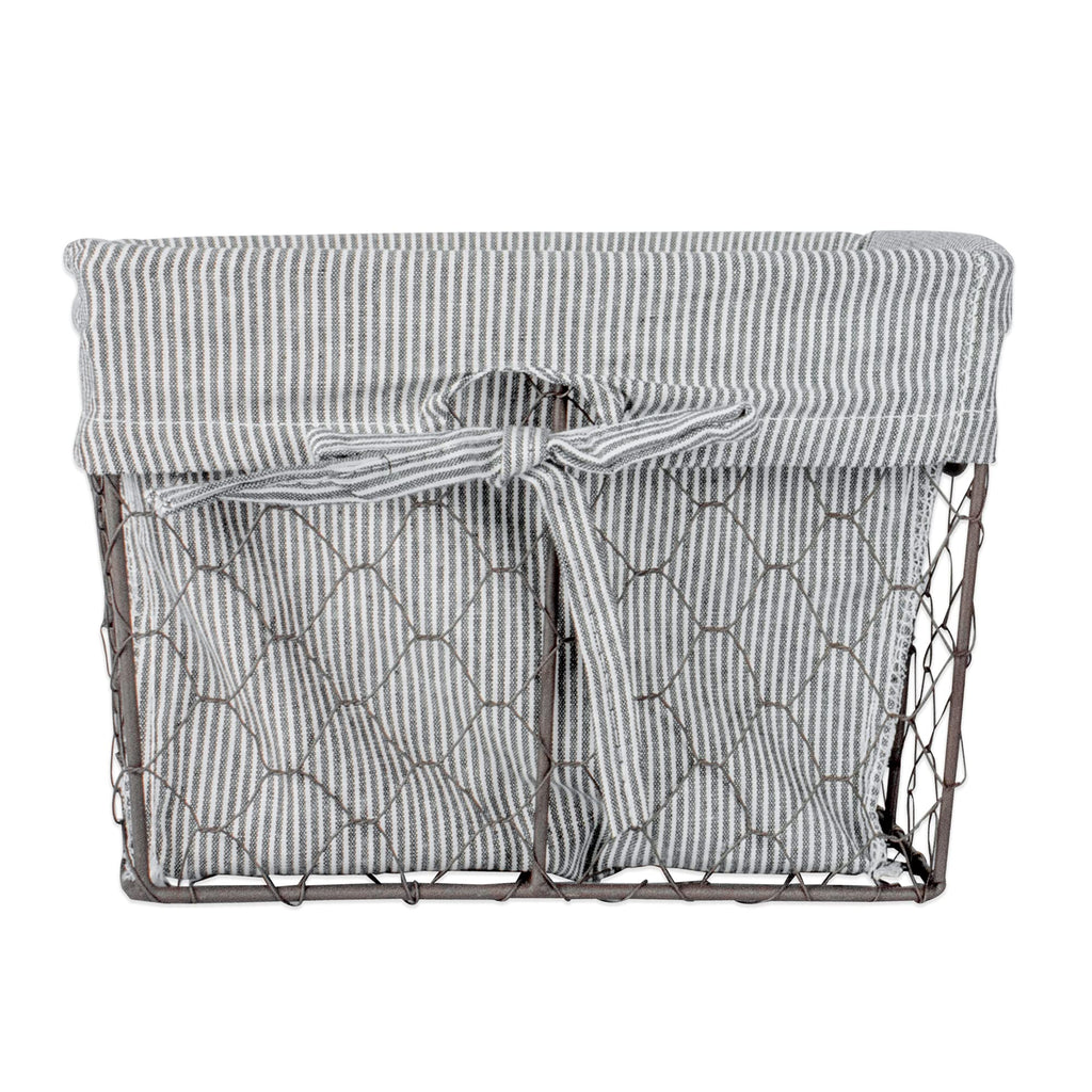 Farmhouse Chicken Wire Storage Baskets with Liner, Small, Rustic Black & White Ticking Stripe, 9x7x6", 3 Piece