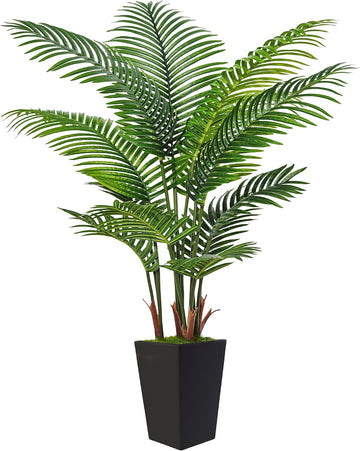 6FT Artificial Palm Tree with Tall Black Planter, Floor Plant