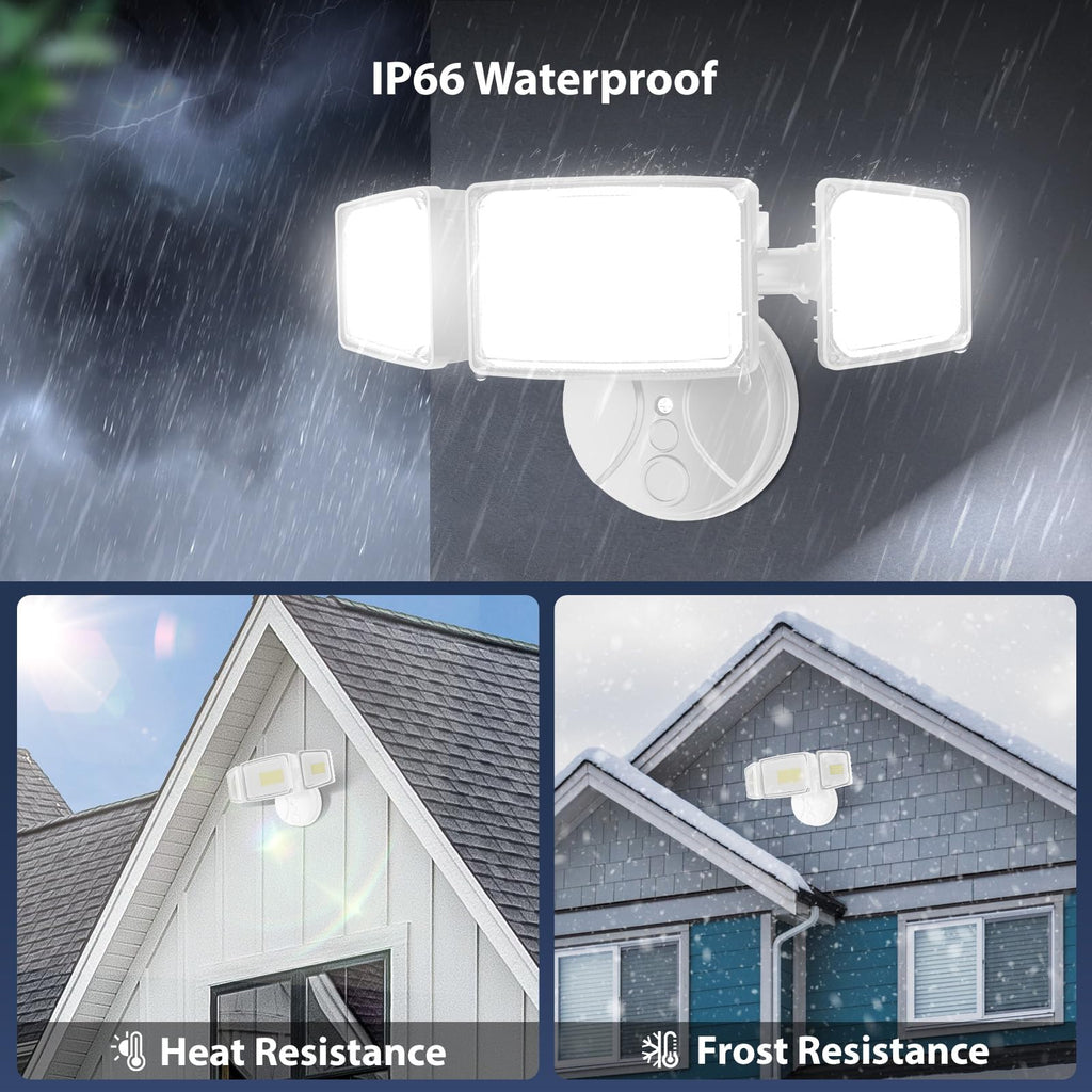 Flood Lights Outdoor, Brightness Security LED Flood Lights with 3 Adjustable Heads, Switch Controlled