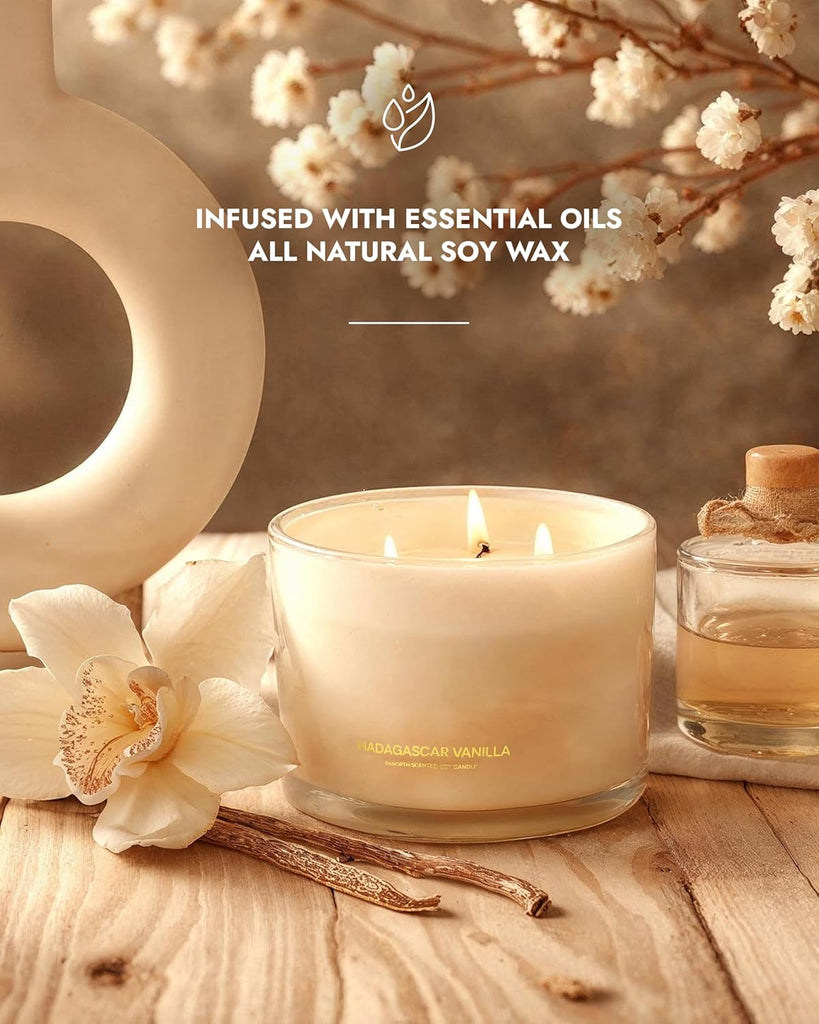 Luxury Vanilla Soy Candles | Large 3 Wick Jar Candle | Up to 50 Hours Burning Time | 100% Natural Soy Wax | Relaxing - Set of 12