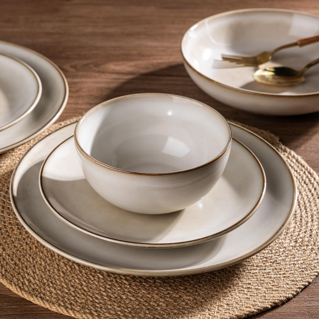 Stoneware Dinnerware Sets for 6, 18 Pieces Handpainted Ceramic Plates and Bowls Set, Scratch Resistant Dishes Set