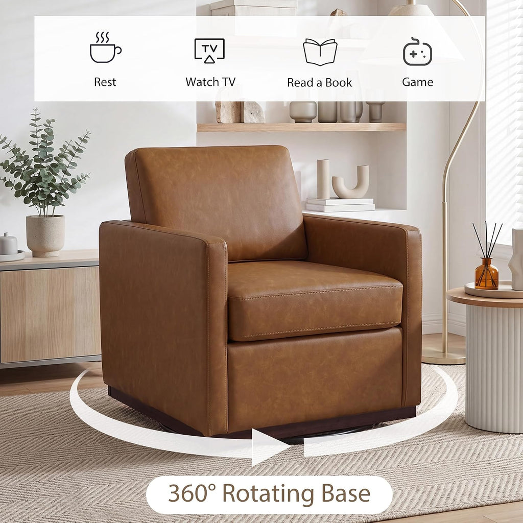 Faux Leather Swivel Accent Chairs,Upholstered Club Armchairs,Brown - Set of 2