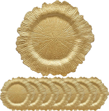 Gold Reef Charger Plates,10 Pack 13" Gold chargers for Dinner Plates - Set of 10