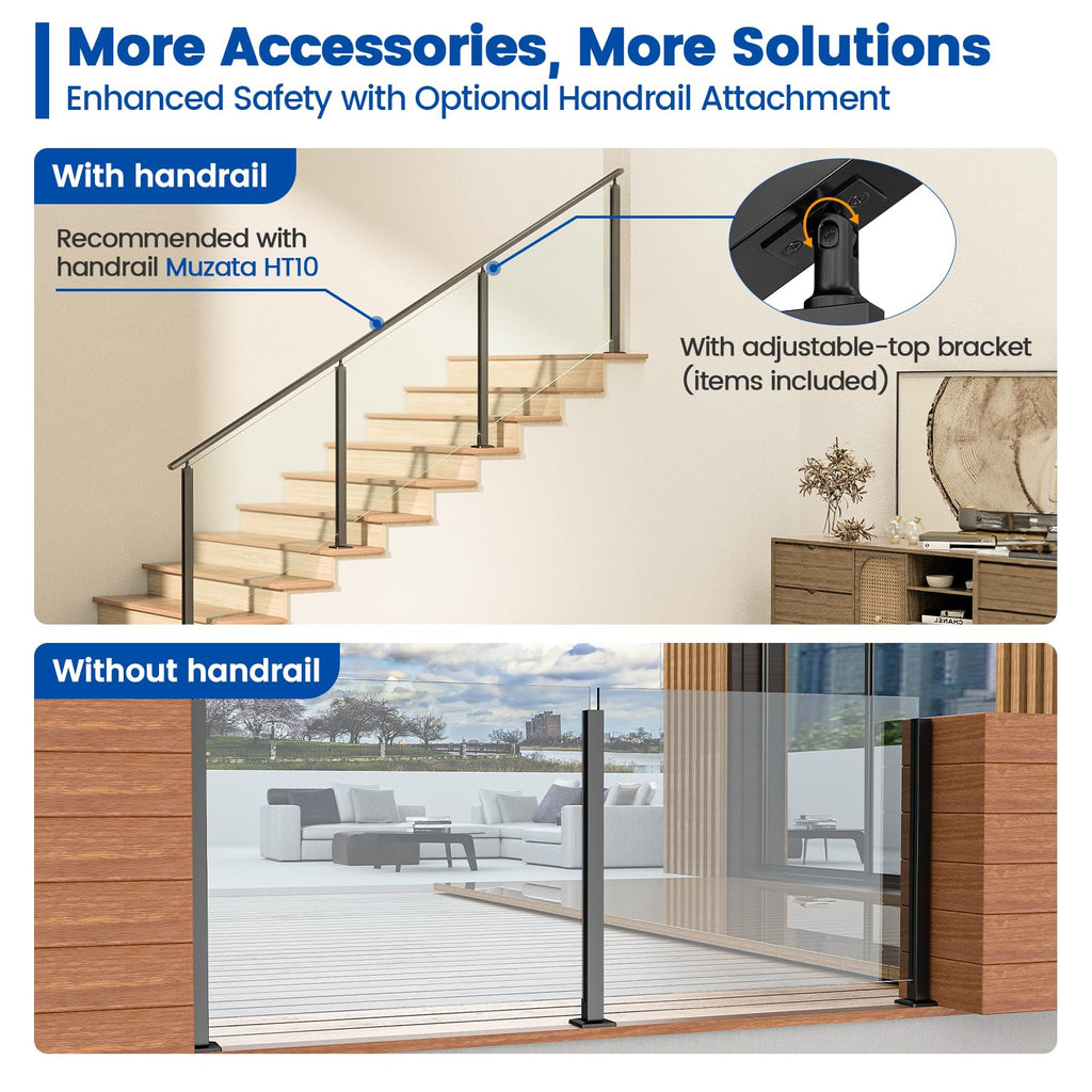 [Patent] 36" Black Glass Railing Post for Level and Stairs GS41 BG4