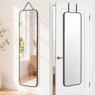 47x14 Full Length Mirror Over the Door, Wall Mounted/Rope Hang Black