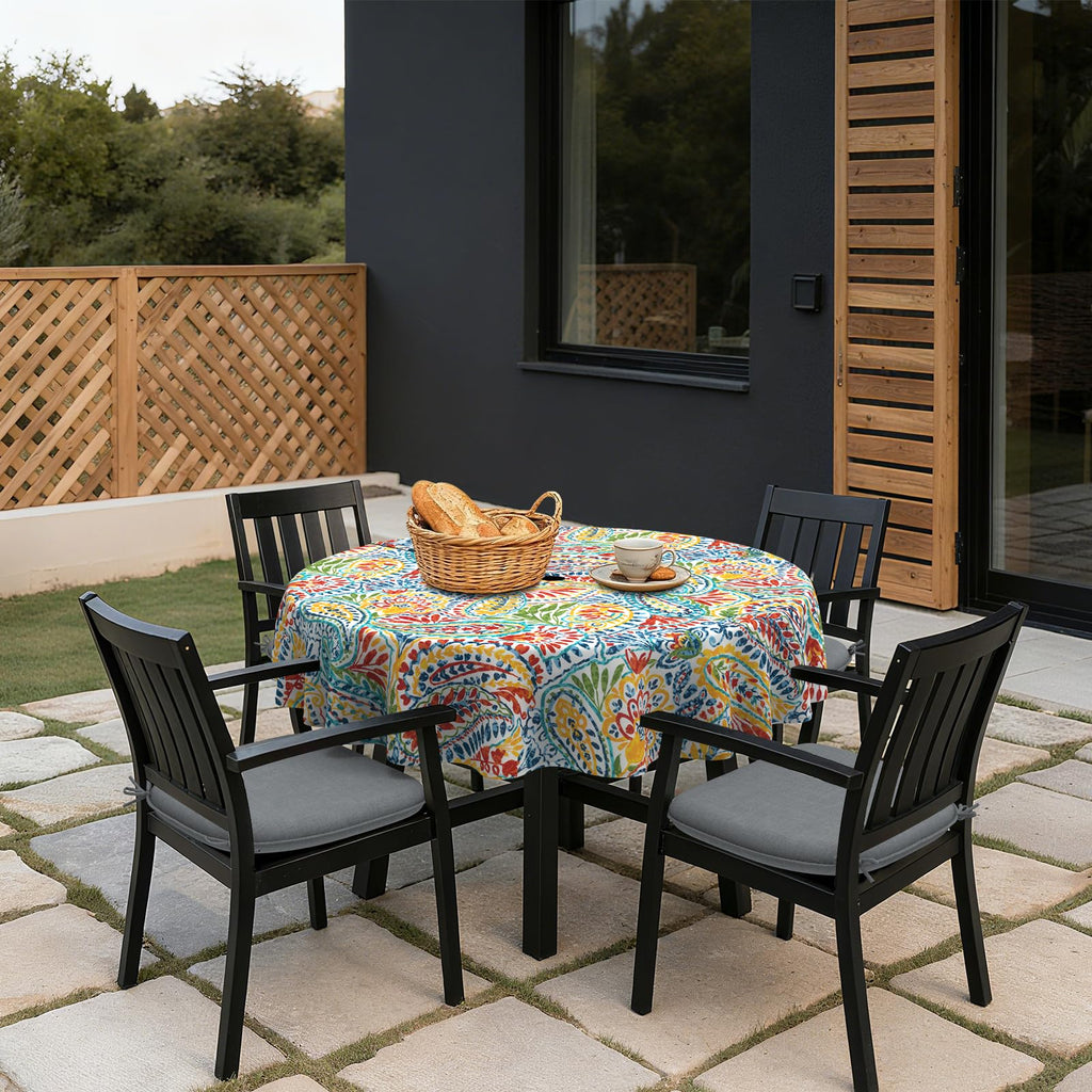 Outdoor/Indoor Round Tablecloth, Patio Stain Resistant Table Covers with Umbrella Hole Picnic Table Cloth with Zipper