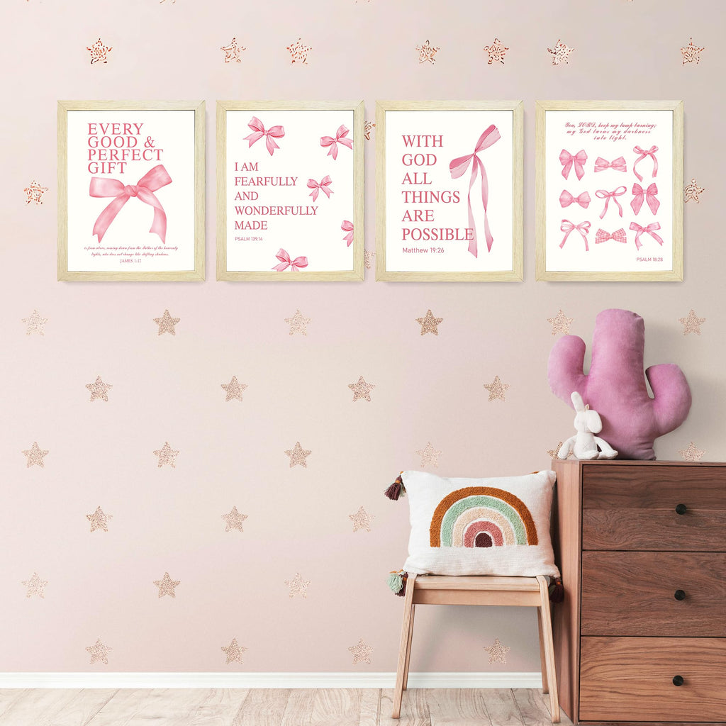 Coquette Pink Bow Wall Art Decor Posters, Pink Bow Room Bedroom Bathroom Dorm Wall Art Decor Aesthetic for College