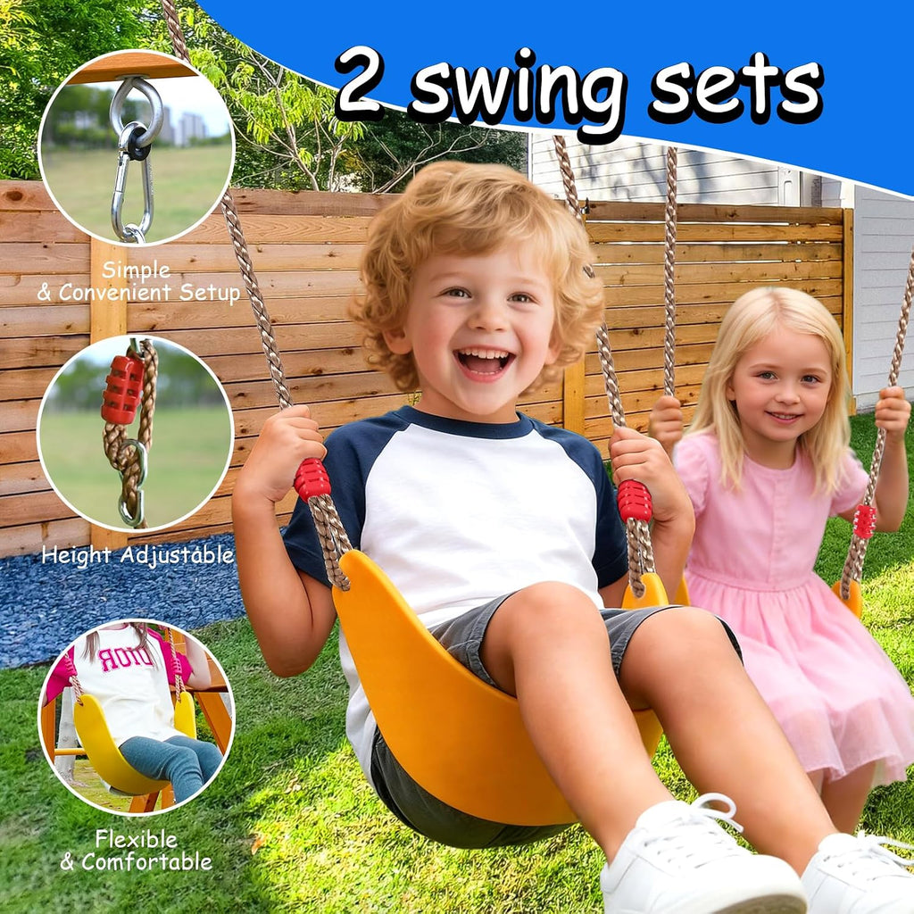 Wooden Swing Sets for Backyard | Outdoor Playground Set with Monkey Bars, Wave Slide, 2 Belt Swings, Climbing Ladder