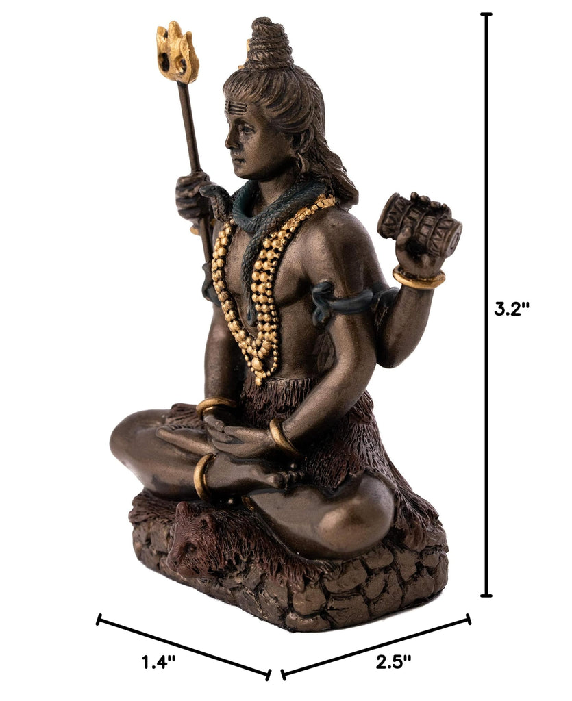 Mini Lord Shiva Statue in Lotus Pose - Hindu God and Destroyer of Evil Sculpture in Premium Cold Cast Bronze