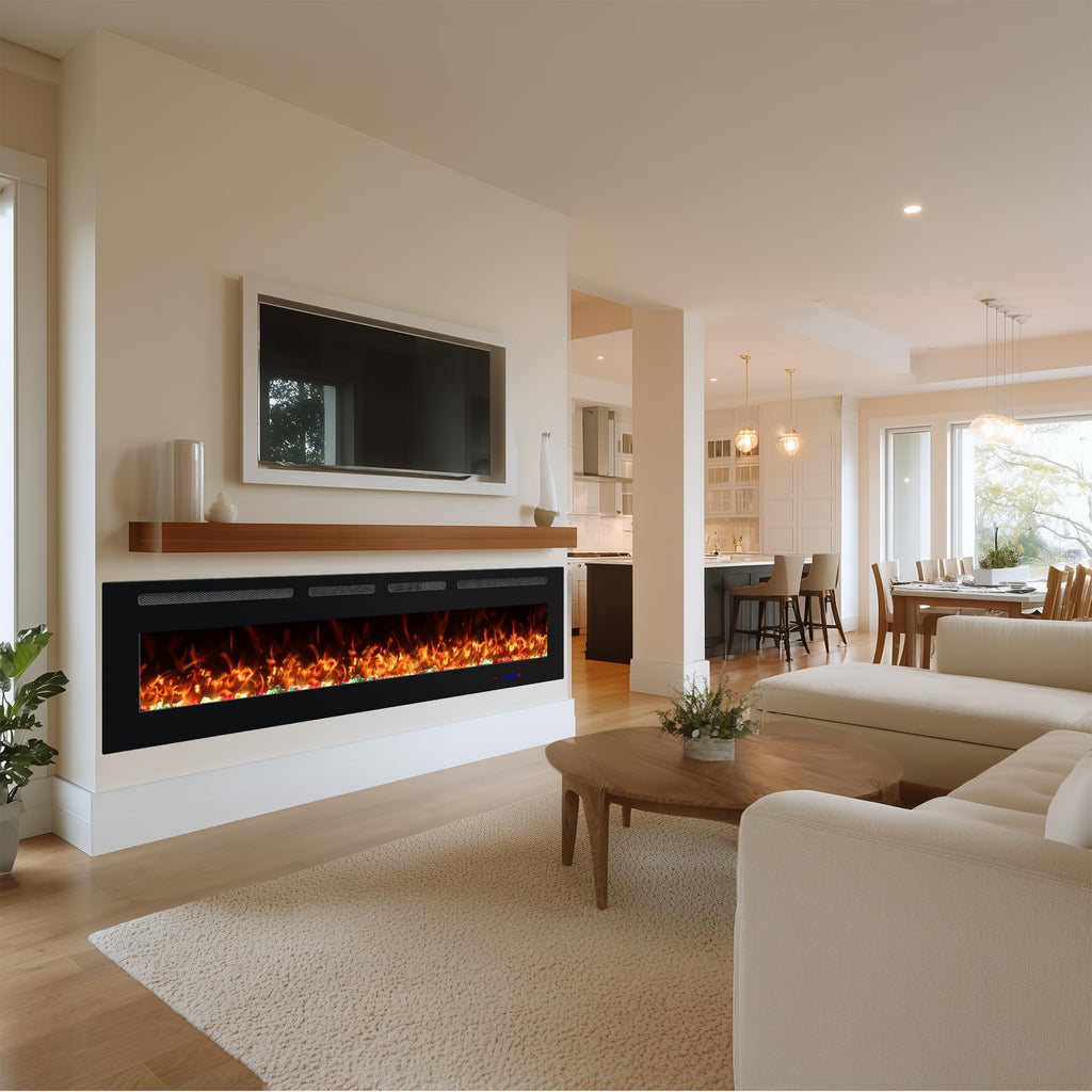 OxharkFlame 72in Smart WiFi Electric Fireplace Insert Wall Mounted Recessed