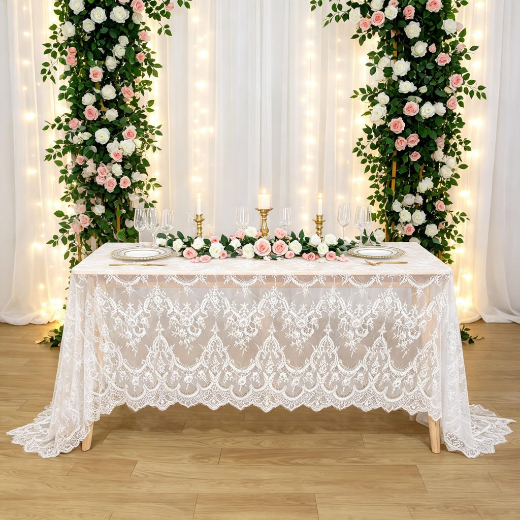 White Lace Tablecloth Rectangle 2 Pack Wedding Vintage Floral