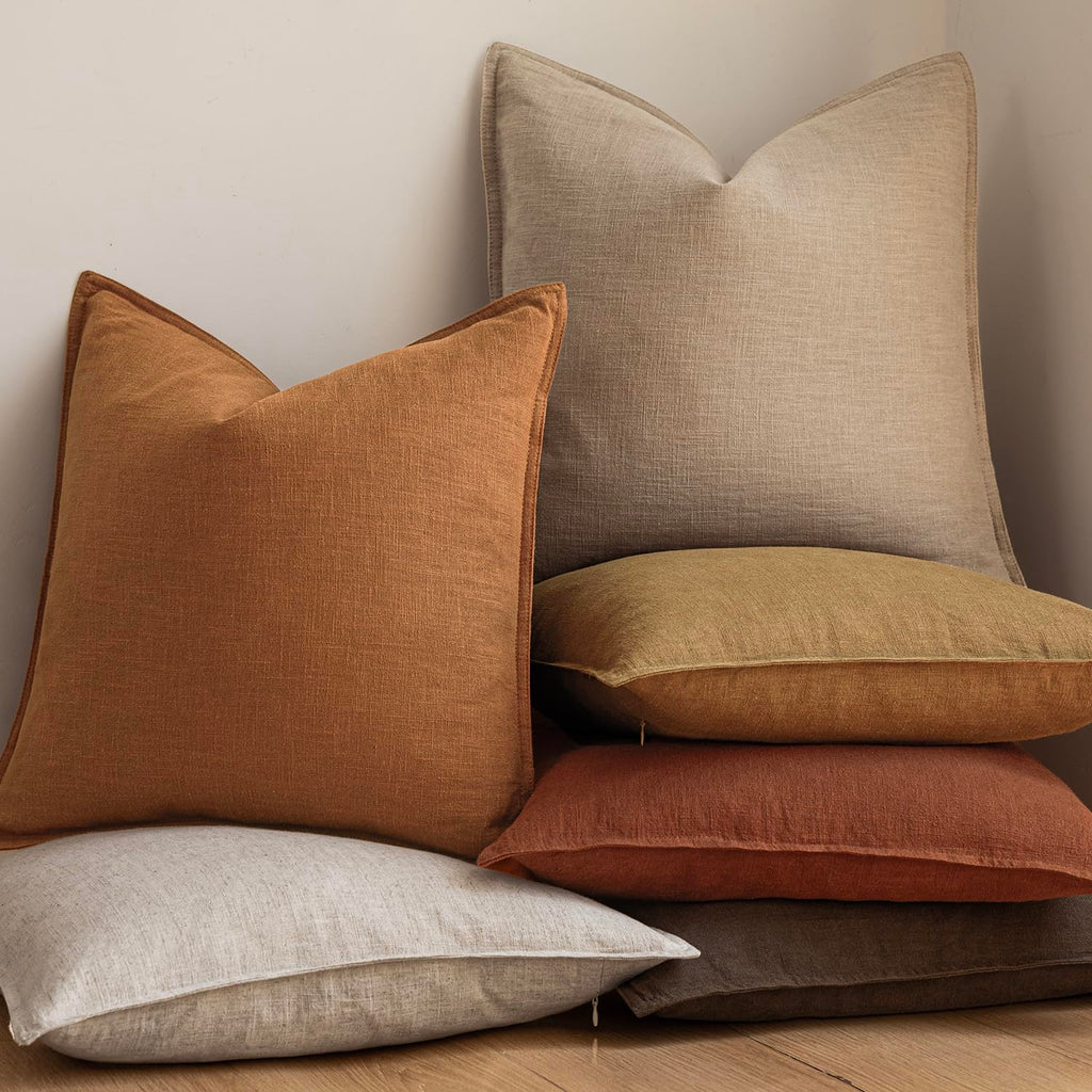 Linen Solid Decorative Throw Pillow Covers 20x20 Autumn Orange