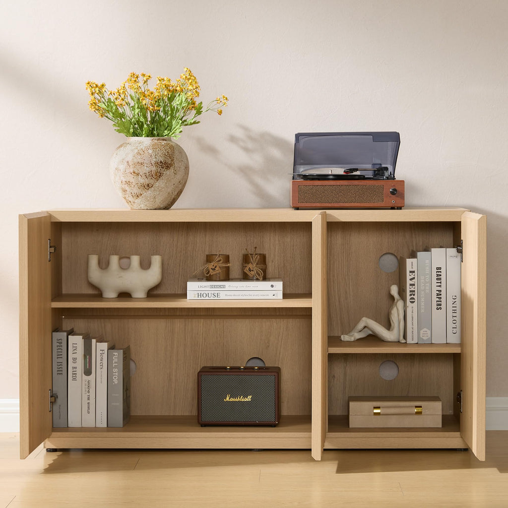 93.92" TV Stand, Modular Fluted Mid Century Modern, Light Oak