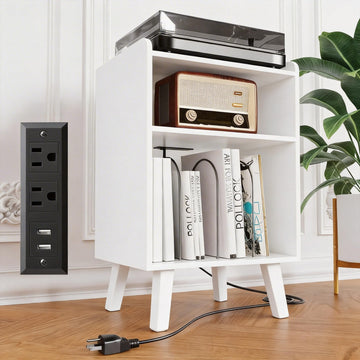 Record Player Stand, Turntable Stand with Record Storage and Charging Station & USB Ports, Record Player Table with