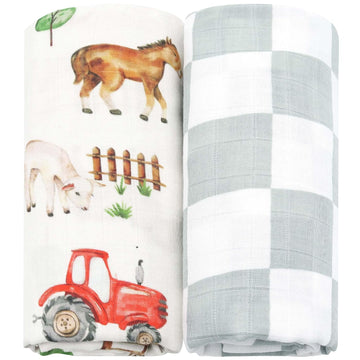 Muslin Swaddle Blankets, Farm Animals Baby Swaddling Wrap Nursery Receiving Blanket for Boys & Girls, Soft 70%