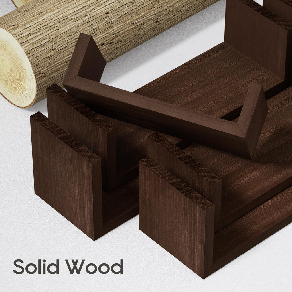 Dark Walnut Floating Shelves, 5-Piece Set Wood Wall Storage Unit