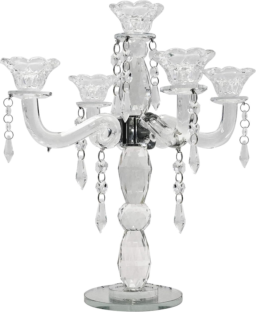 Crystal Candle Holder 5-Arm Taper Candlestick Crystal Candelabra - Centerpieceval