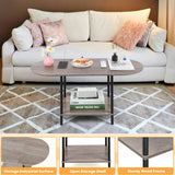 Coffee Tables,2-Tier Small Oval Center Table Industrial Modern Style Coffee Tables with Storage Shelf and Wood