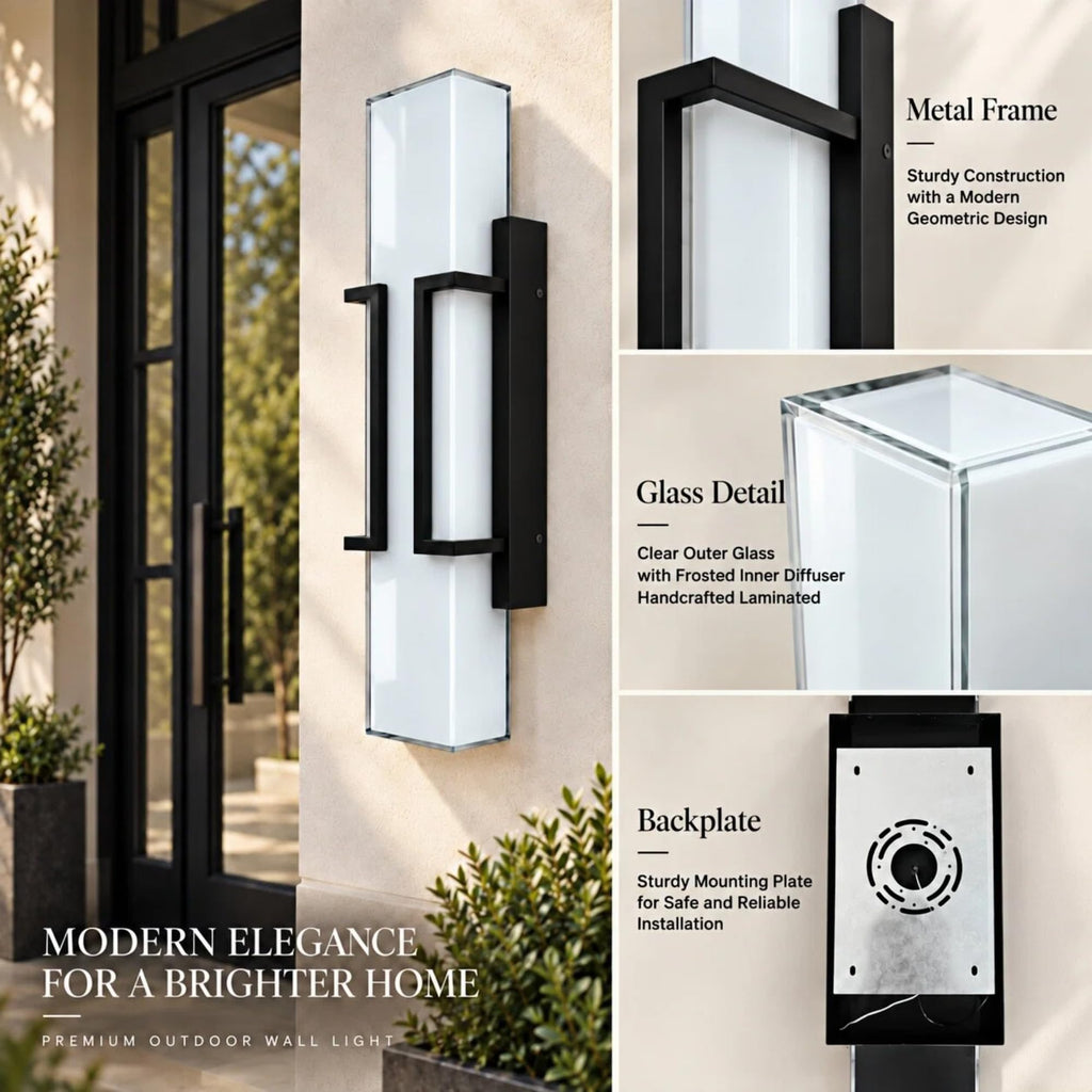 Large Modern Dusk to Dawn Outdoor Sconce, 24" Black LED Porch Light