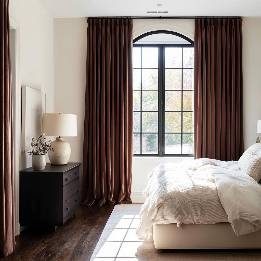 96 inches Long Brown Velvet Blackout Curtains for Living Room Bedroom Luxury Vintage Light Blocking Thermal Insulated