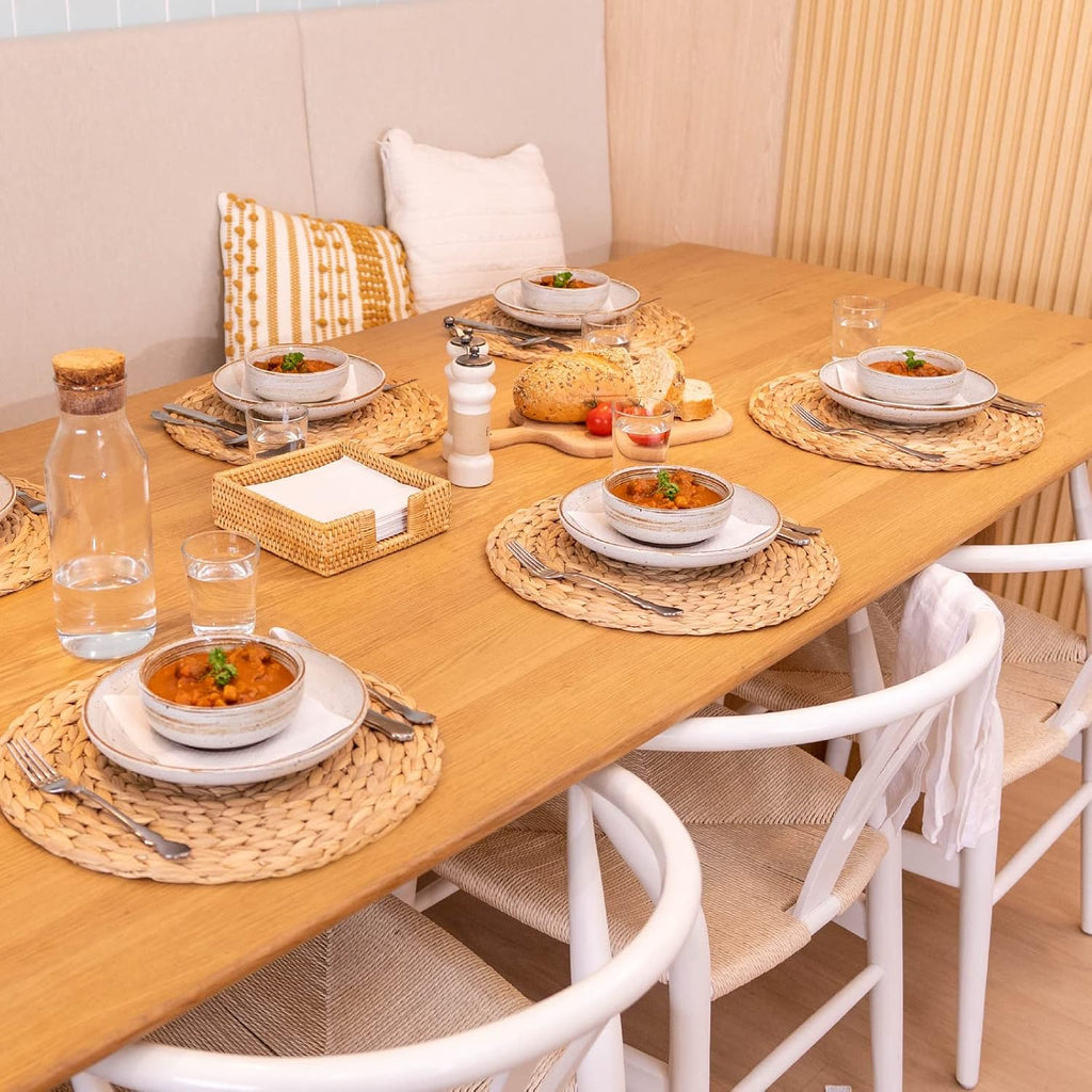 Round Woven Placemats, Natural Water Hyacinth Wicker Place mats, Braided Straw Table Mats, Charger Plates - Set of 6