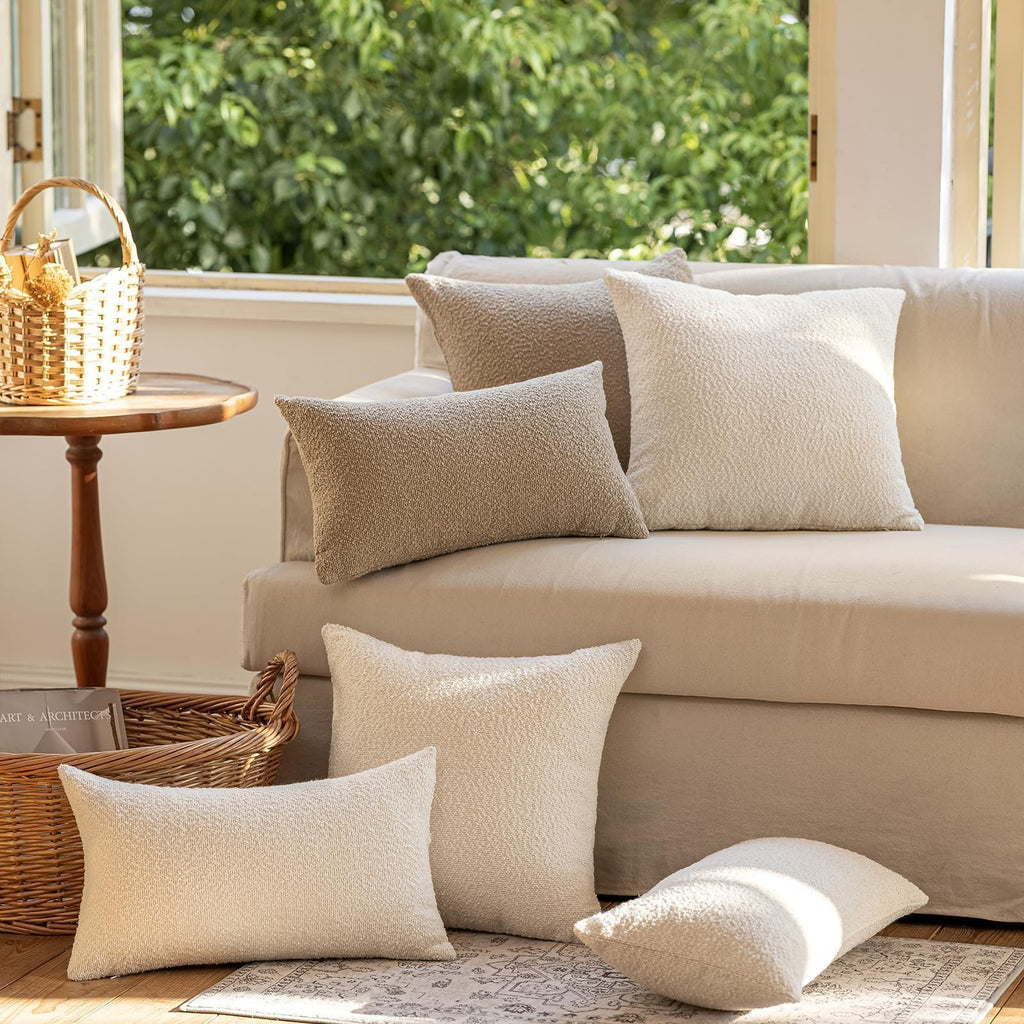 Decorative Throw Pillow Covers 18x18 Inch Pack of 2, Textured Boucle Neutral Cushion Cases for Bed Couch Sofa, Accent