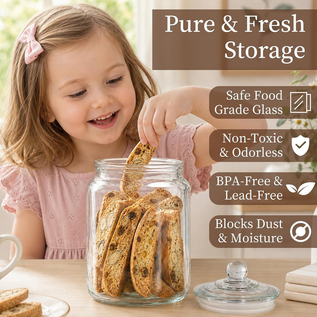 Biscotti Jar, 1/2 Gallon Wide Mouth Glass Cookie Jar, Glass Canisters with Airtight Lids, Kitchen Canisters