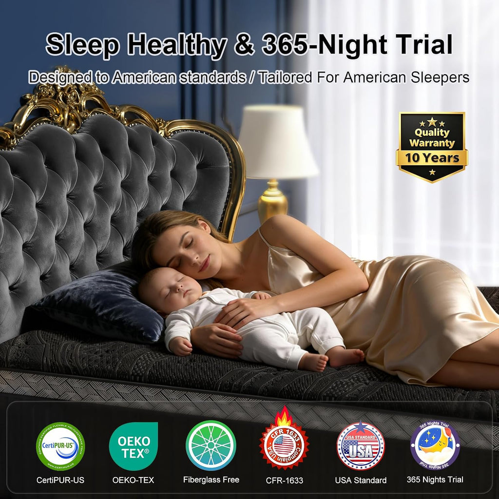 16 Inch Queen Size Mattress, Upgraded Luxury Hybrid Queen Mattress In A Box with 7-Zone Support for Cool Night &