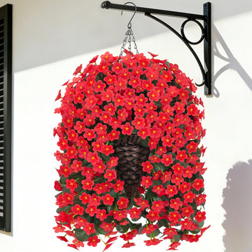 Artificial Hanging Flowers with Baskets for Decor, Fake Silk Red Hanging Daisy Orchid Flowers Plants, Faux Flower