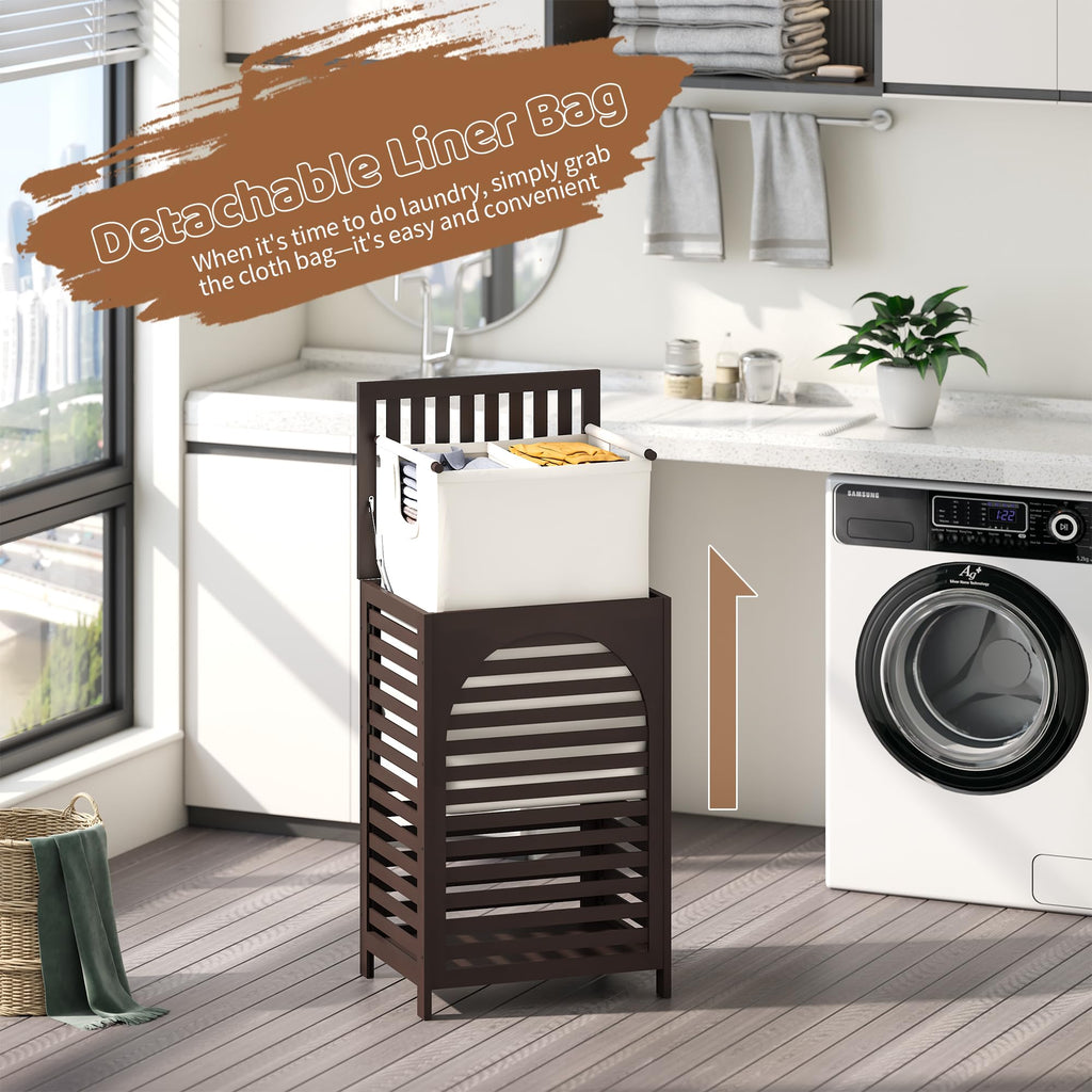 Laundry Hamper with Lid (16.9 * 13 * 26.5inches) Large Bamboo Laundry Bin Basket 85L Clothes Hamper with 1 Removable