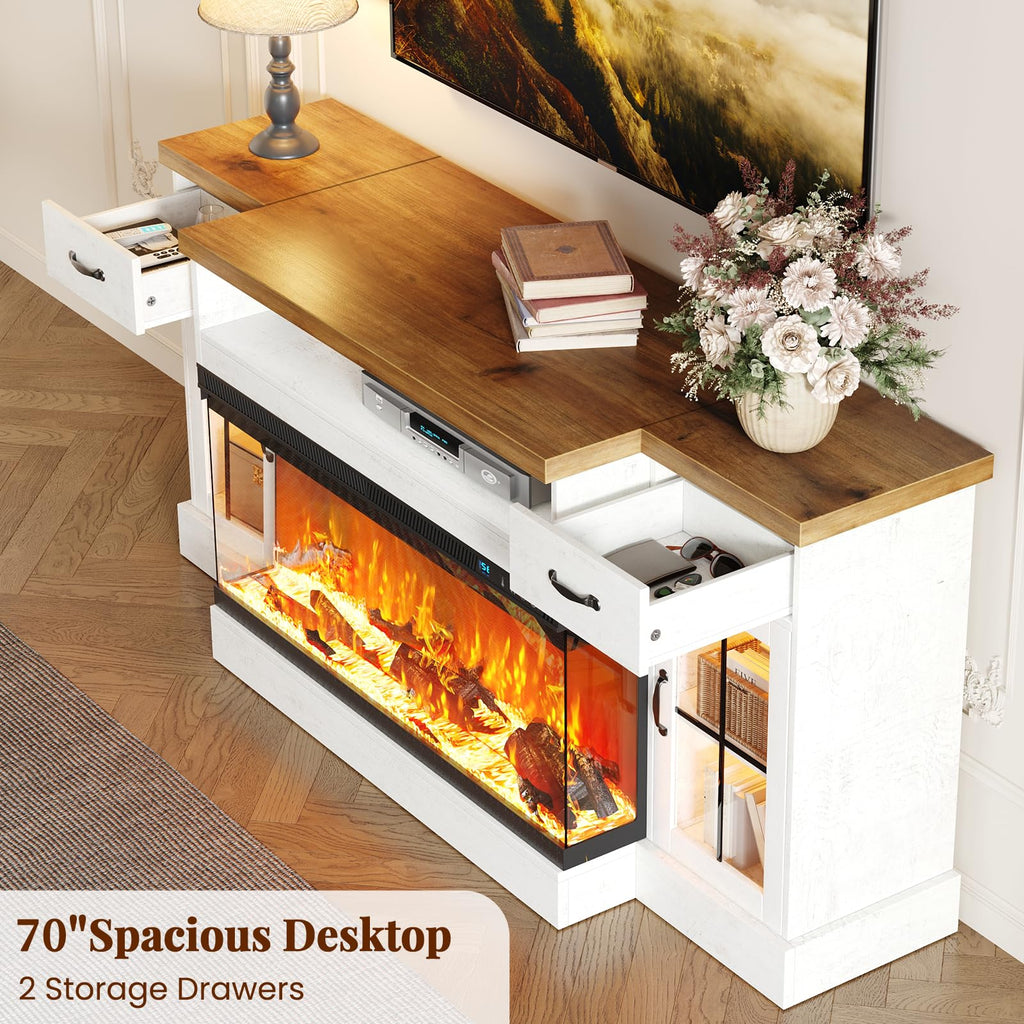 70" for TVs Up to 80" & Adjustable Shelves, White
