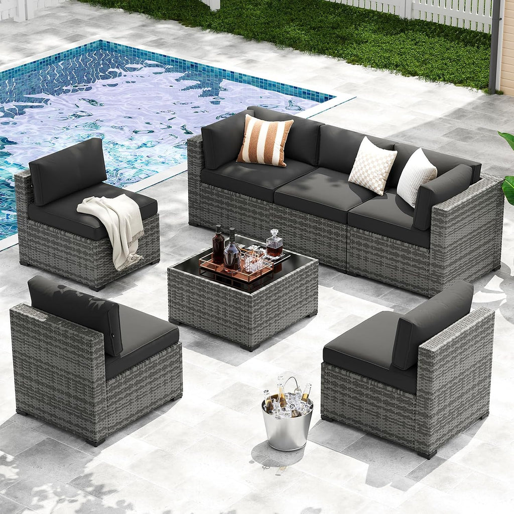 7-Piece Patio Furniture Set, Wicker Outdoor Furniture with Thick Cushions | Rattan Patio Conversation Sets with