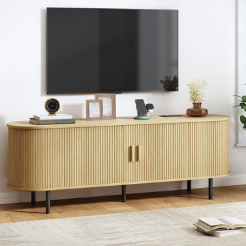 63" Mid Century Modern TV Stand with Sliding Doors for 65" TV