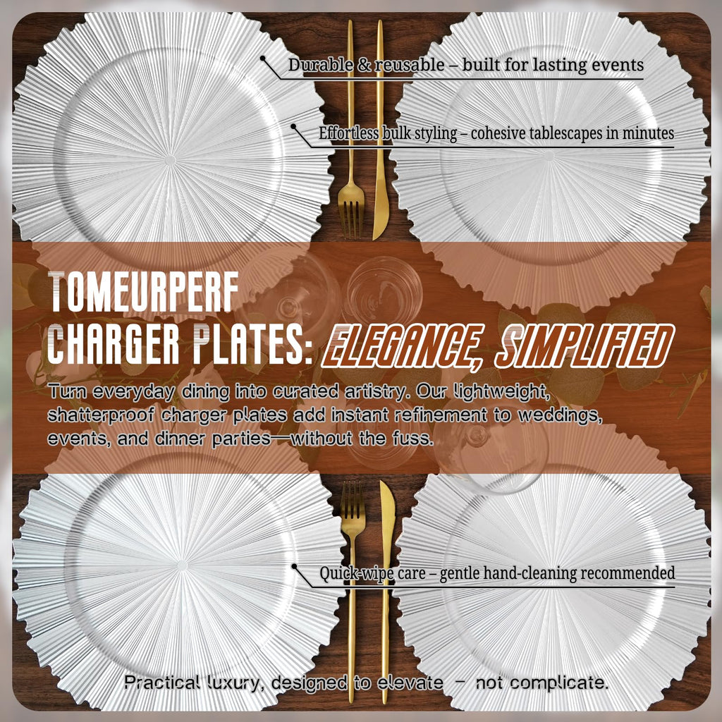 Silver Charger Plates Bulk 100Pcs - 13" Elegant Silver Chargers for Dinner Plates, Wedding & Event Decorative Charger