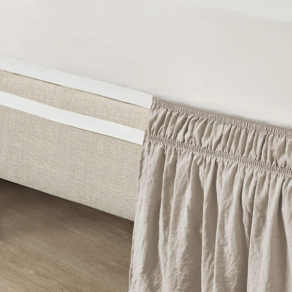 Ruched Ruffle Elastic Easy Wrap Around Bed Skirt Single Queen/King/Cal King Neutral - Queen Bed Skirt - Dust Ruffle