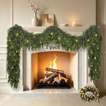 2Pcs 6Ft Christmas Cedar Garland with Lights