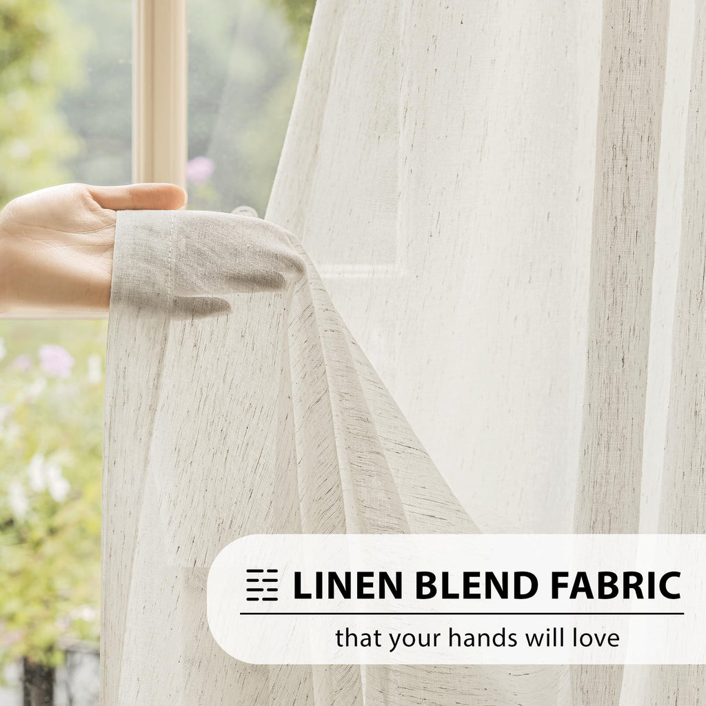 Beige Linen Sheer Curtains, 100X96 Inches, Extra Wide, 1 Panel