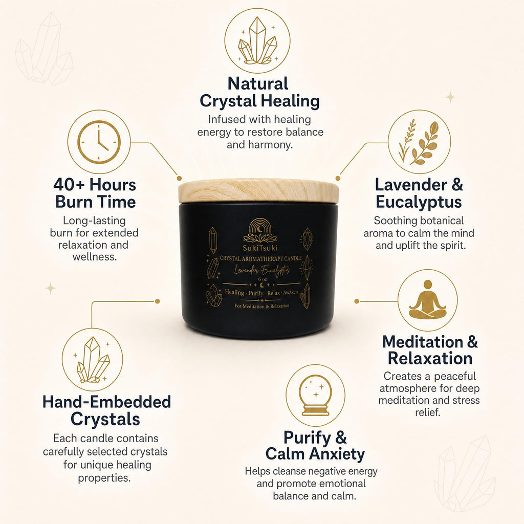 Crystal Scented Candles Set, 2-Pack Soy Wax Tin Candles, Lavender & Eucalyptus Fragrance, Crystal Gift Set with
