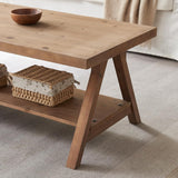 Farmhouse Coffee Table,Solid Wood Center Tables with Storage Shelves & Sturdy A-Shaped Legs