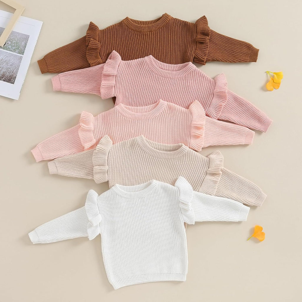 Baby Girl Winter Clothes Basic Plain Cute Ruffle Sweater Toddler Kids Pullover Long Sleeve Sweaters