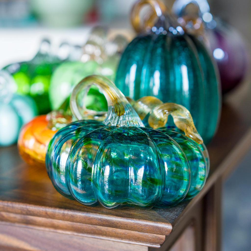 4.9 Inch Hand Blown Glass Pumpkin for Decorating, Fall Decor
