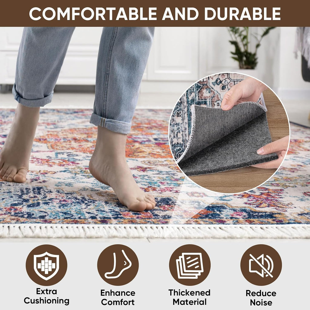 Felt Non Slip Rug Pads, Extra Large 1/8" Thick Felt and Rubber Backing, Shock Absorbing Carpet Pad for All Carpets