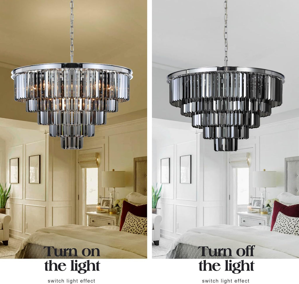 Inspired Odeon Style 16-Light Chrome Smoke Crystal 5-Tier Modern Chandelier W31.5" - A107-B07QGZMLKN