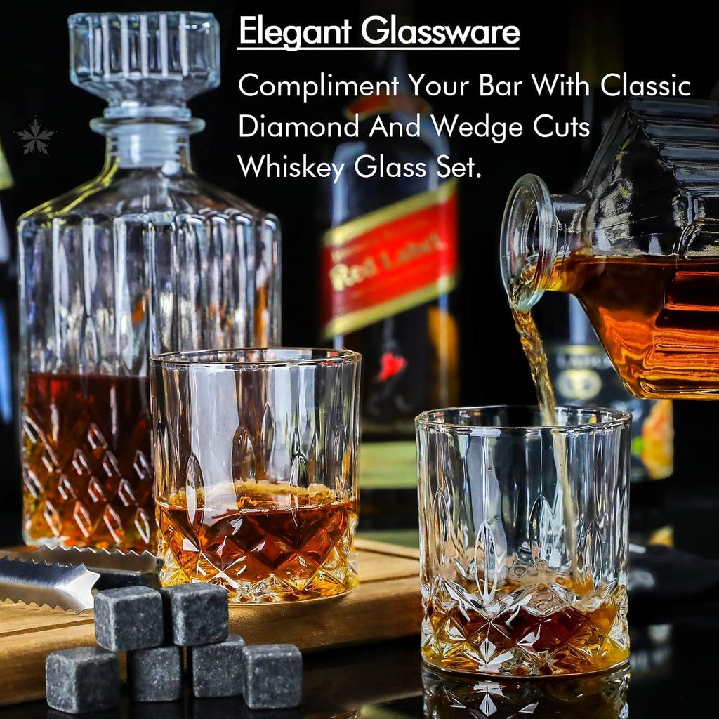 Whiskey Decanter Set for Men, Whiskey Glasses and Decanter with Cooling Stones Clear Glass Whisky Liquor Decanter Set - Set of 7