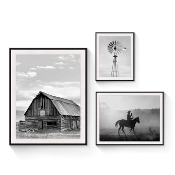 3 PCS Modern Black White Western Farmhouse Gallery Framed Wall Art