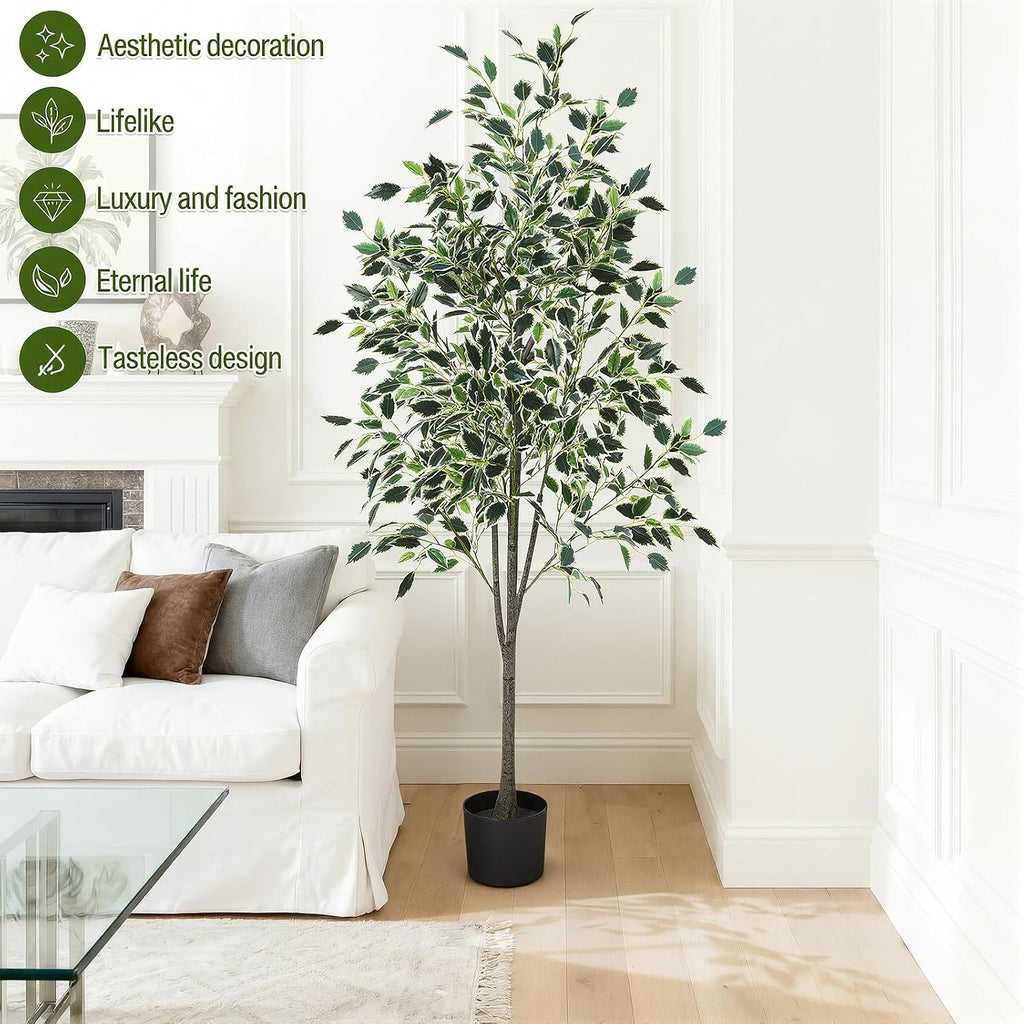 5ft Artificial Ficus Tree Faux Realistic Plants with Silk Leaves and Texture Trunks Fake Ficus Tree Decor Indoor